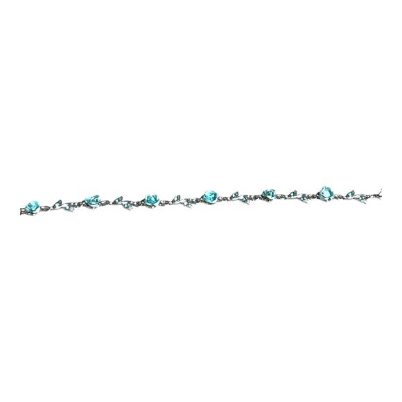 Light Blue Roses and Crystals Dainty Feminine Floral Silver Tone Bracelet - Picture 5 of 8